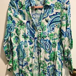 Zara Blue and Green Floral Blouse